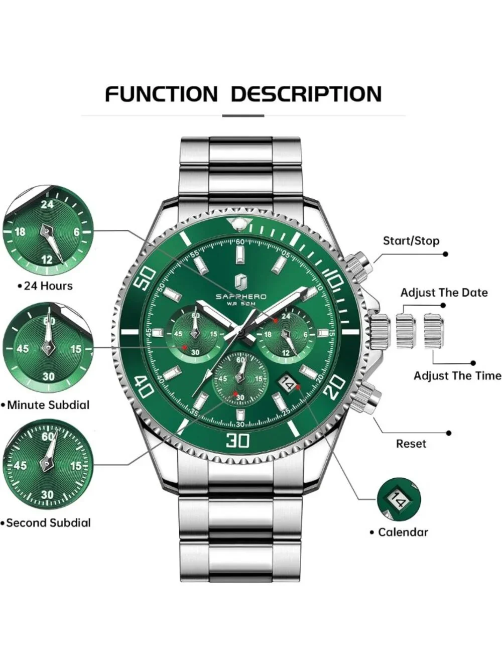 Stylish Men's Analog Quartz Chronograph Watch - 50M Waterproof, Stainless Steel